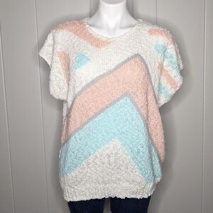 ✨3/$15 Vintage Style Impax white blue peach retro sweater M